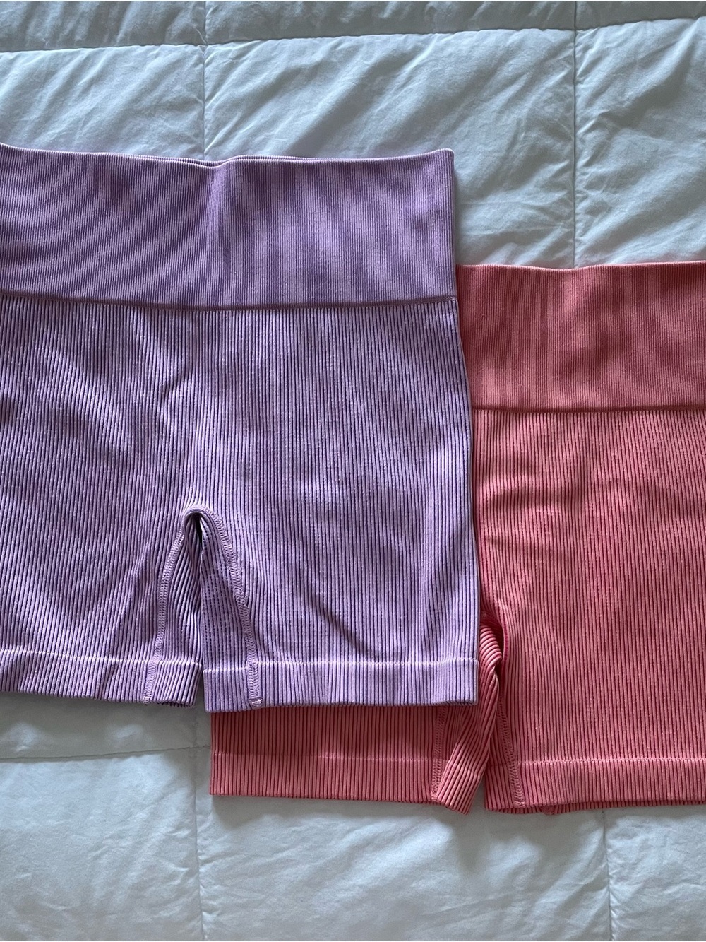 Colsie Women’s Ribbed Bike Shorts in Lilac and Coral